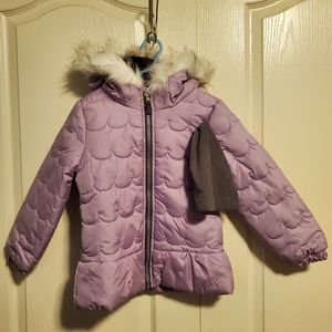 WeatherTamer Faux Fur puffer coat, size 6x, light purple.